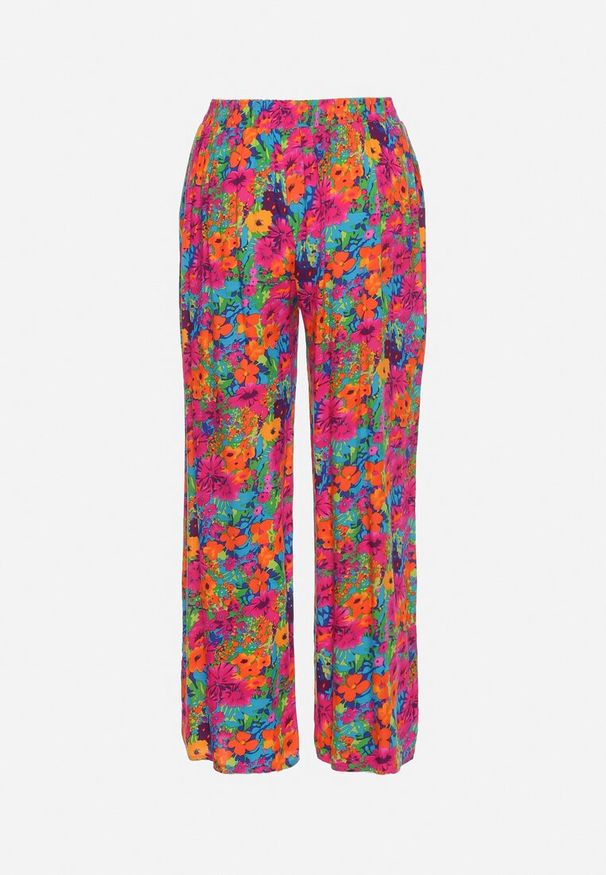 Born2be - Pomarańczowo-Różowe Proste Spodnie z Wiskozy w Kwiatowy Print Yadolle. Stan: podwyższony. Kolor: pomarańczowy. Materiał: wiskoza. Wzór: kwiaty, nadruk. Sezon: lato
