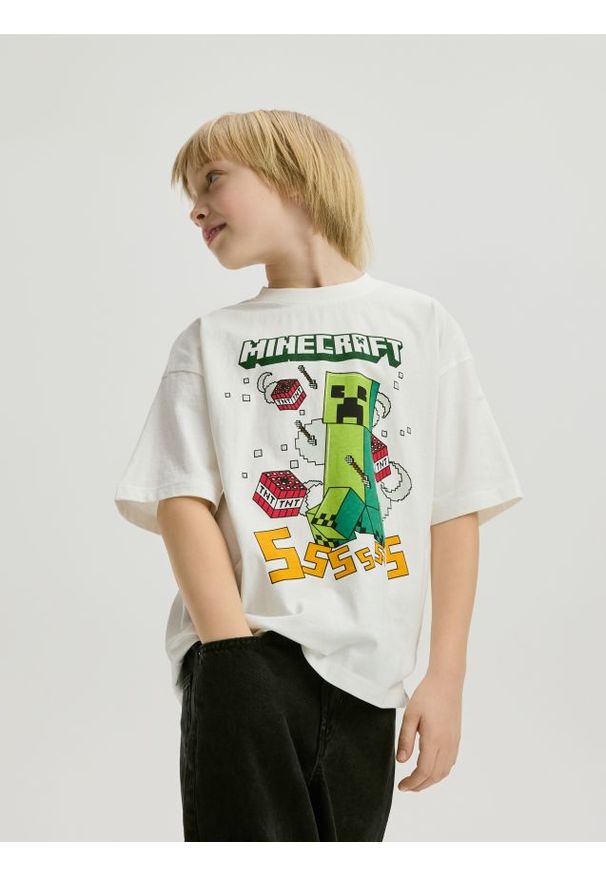 Reserved - Bawełniany t-shirt Minecraft - złamana biel. Materiał: bawełna