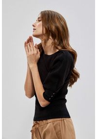 MOODO - Sweter z bufiastymi rękawami czarny. Kolor: czarny. Materiał: poliamid, wiskoza. Długość rękawa: krótki rękaw. Długość: krótkie. Wzór: gładki
