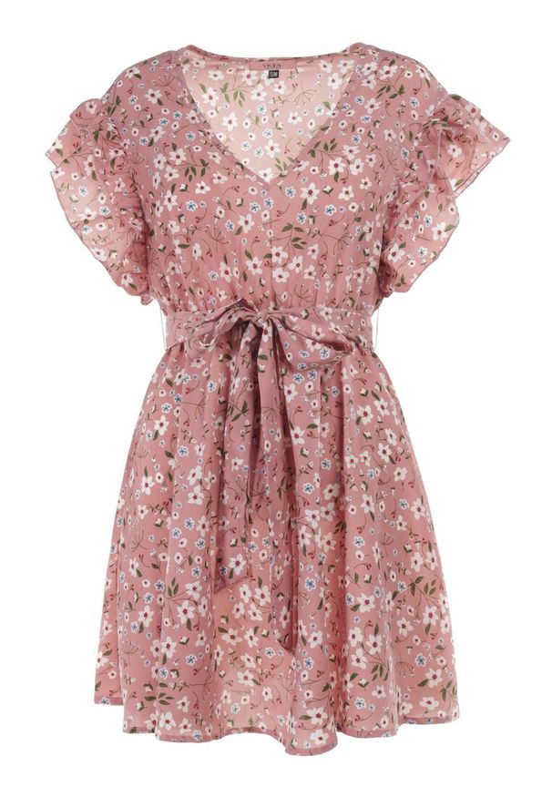 Born2be - Różowa Sukienka Dioete. Kolor: różowy. Materiał: materiał. Wzór: kwiaty