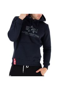 Bluza Alpha Industries Basic Hoody 17831207 - granatowa. Typ kołnierza: kaptur. Kolor: niebieski. Materiał: poliester, bawełna. Wzór: nadruk #1