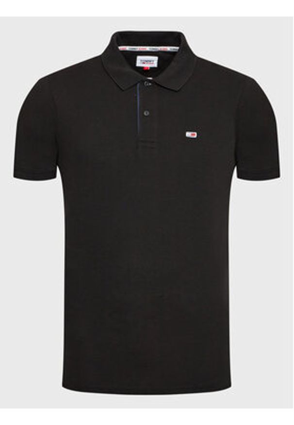 Tommy Jeans Polo DM0DM15370 Czarny Slim Fit. Typ kołnierza: polo. Kolor: czarny. Materiał: bawełna