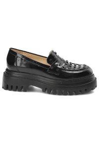 Czarne Półbuty Simen Modne Buty Damskie. Kolor: czarny. Materiał: skóra. Styl: rockowy, elegancki #6