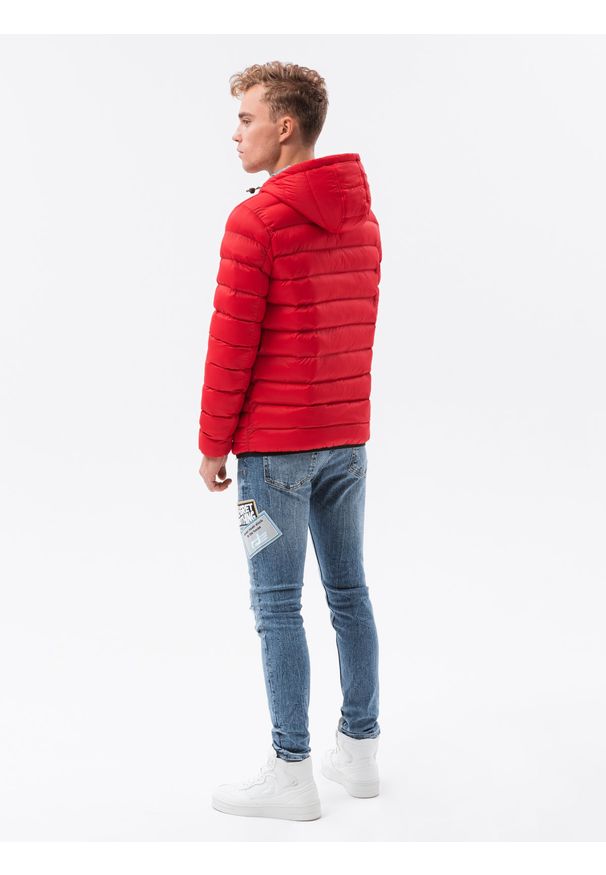 Ombre Clothing - Kurtka męska przejściowa C372 - czerwona - XXL. Kolor: czerwony. Materiał: poliester, puch. Sezon: zima, jesień