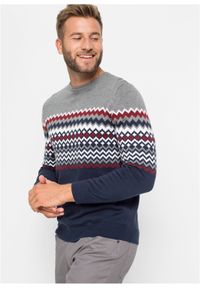 bonprix - Sweter w norweski wzór, z bawełną. Kolor: szary. Materiał: bawełna