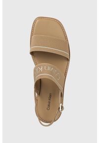 Calvin Klein sandały SQUARED SANDAL HE damskie kolor beżowy HW0HW01496. Zapięcie: klamry. Kolor: beżowy. Materiał: materiał, skóra, guma, włókno #5