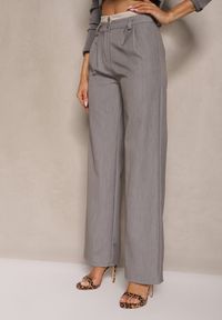 Renee - Jasnoszare Spodnie Garniturowe High Waist z Przeszyciami Variola. Stan: podwyższony. Kolor: szary. Styl: klasyczny