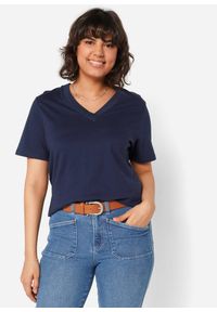 bonprix - Długi i szeroki T-shirt z dekoltem w serek, krótki rękaw (5 sztuk). Okazja: na co dzień. Typ kołnierza: dekolt w serek. Kolor: czarny. Długość rękawa: krótki rękaw. Długość: krótkie. Sezon: lato. Styl: casual #1