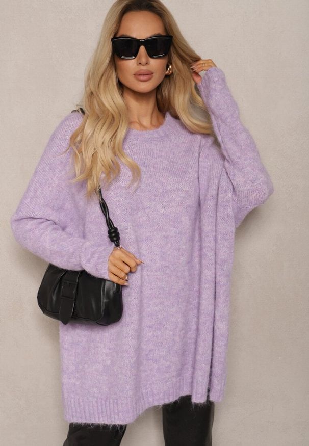 Renee - Fioletowy Casualowy Sweter Oversize Allethia. Okazja: na co dzień. Kolor: fioletowy. Styl: casual