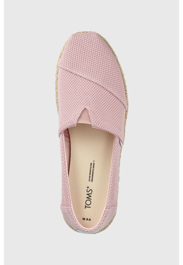 Toms espadryle Alpargata Rope kolor różowy. Nosek buta: okrągły. Kolor: różowy. Materiał: guma, materiał. Wzór: gładki