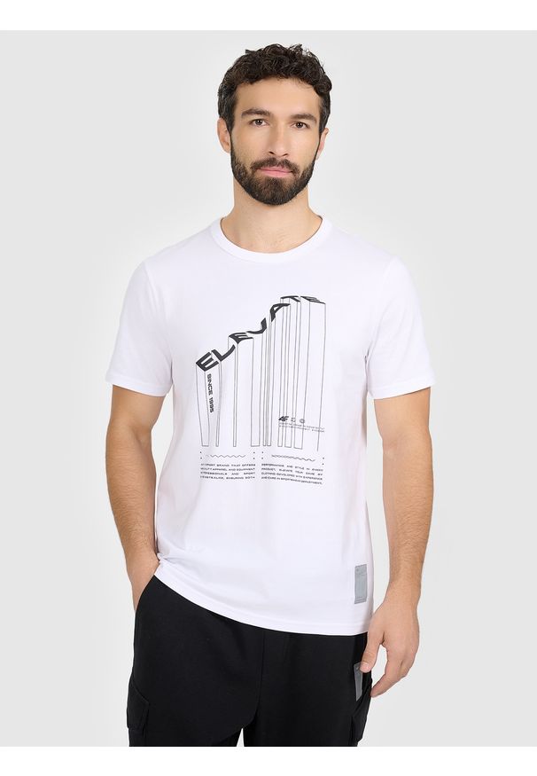 4f - 4F T-shirt regular z nadrukiem męski - biały M. Okazja: do pracy, na co dzień, na spacer. Kolor: biały. Materiał: materiał, bawełna, dzianina. Wzór: nadruk. Styl: klasyczny, casual