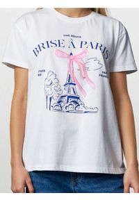 Sinsay - Bawełniana koszulka z krótkim rękawem - kremowy. Kolor: kremowy. Materiał: bawełna. Długość rękawa: krótki rękaw. Długość: krótkie #1