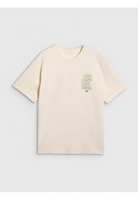 4f - 4F T-shirt oversize z nadrukiem męski - biały XL. Kolor: biały. Materiał: włókno, skóra, materiał. Wzór: nadruk