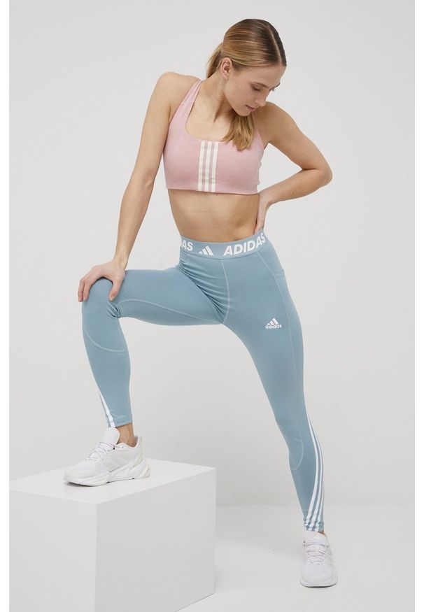 adidas Performance legginsy treningowe 3-Stripes damskie z nadrukiem. Kolor: niebieski. Materiał: skóra, poliester, dzianina, materiał. Wzór: nadruk. Sport: fitness