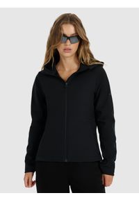 4f - 4F Kurtka softshell wiatroodporna membrana 5000 damska - czarna XL. Typ kołnierza: kaptur. Kolor: czarny. Materiał: softshell. Technologia: Windstopper. Sezon: zima