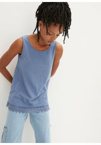 bonprix - Top z koronką (2 szt.). Kolor: niebieski. Materiał: koronka. Wzór: koronka #1