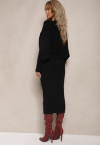 Renee - Czarny Komplet z Wiskozą w Prążki Spódnica z Gumką w Pasie i Góra o Kroju Nietoperza Korttisa. Kolor: czarny. Materiał: wiskoza. Wzór: prążki #5