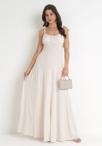 Born2be - Beżowa Rozkloszowana Sukienka Maxi z Wiązanymi Ramiączkami Lisija. Kolor: beżowy. Długość rękawa: na ramiączkach. Styl: elegancki. Długość: maxi #5
