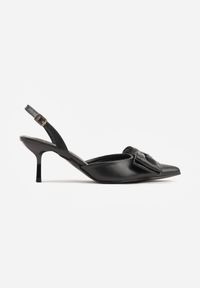 Renee - Czarne Szpilki Slingback Ozdobione z Przodu Kokardą Urea. Zapięcie: sprzączka. Kolor: czarny. Wzór: aplikacja. Obcas: na szpilce. Styl: elegancki, wizytowy #7