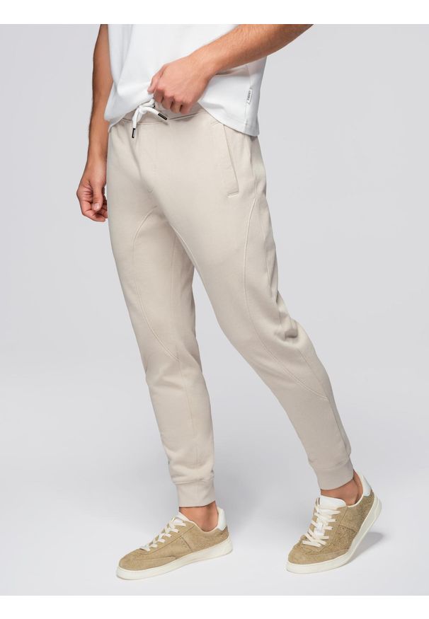 Ombre Clothing - Spodnie męskie dresowe typu jogger - jasnobeżowe V1 - Rozmiar: XL. Okazja: na co dzień. Kolor: beżowy. Materiał: dresówka. Styl: casual