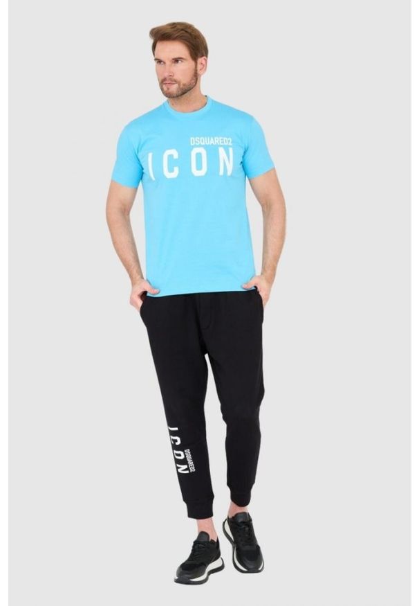 DSQUARED2 Niebieski t-shirt męski z dużym logo icon, Rozmiar S. Kolor: niebieski