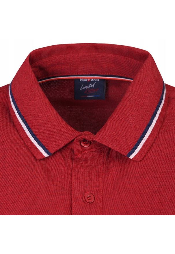 Męska, Bawełniana Koszulka Polo - Pako Jeans - Czerwona. Okazja: na co dzień. Typ kołnierza: polo. Kolor: czerwony. Materiał: bawełna. Styl: casual