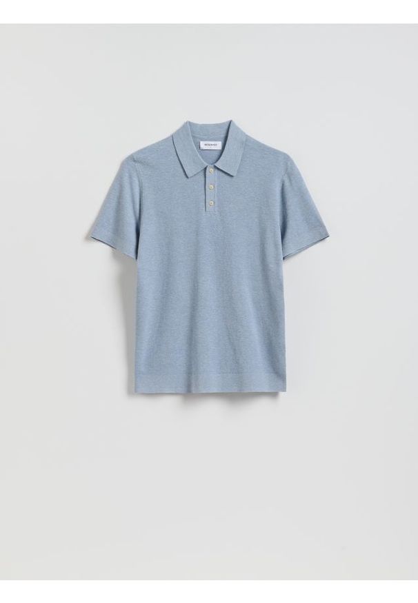 Reserved - Sweter polo z bawełną - jasnoniebieski. Typ kołnierza: polo. Kolor: niebieski. Materiał: bawełna