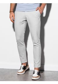 Ombre Clothing - Spodnie męskie chino - jasnoszare P891 - XL. Kolor: szary. Materiał: bawełna, poliester, dzianina, elastan. Styl: elegancki #5