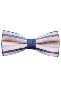 Modini - Biało - błękitna muszka w paski A5. Kolor: biały, wielokolorowy, niebieski. Wzór: paski #1
