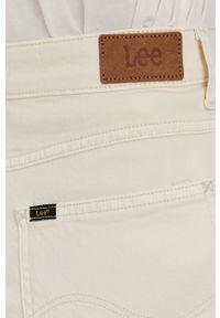 Lee Szorty jeansowe damskie kolor kremowy gładkie high waist. Okazja: na co dzień. Stan: podwyższony. Kolor: beżowy. Materiał: jeans. Wzór: gładki. Styl: casual
