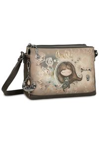 Torebka damska Anekke, mała we wzory z regulowanym paskiem zapinana na zamek, brązowa, 41703-184. Kolor: brązowy. Wzór: kwiaty, motyw z bajki, haft. Dodatki: z haftem, z breloczkiem. Styl: casual #4