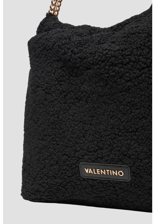Valentino by Mario Valentino - VALENTINO Duża czarna damska torebka worek Qube Hobo Bag. Kolor: czarny. Materiał: futrzane. Rozmiar: duże