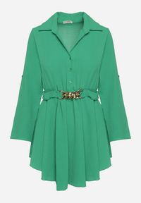 Born2be - Jasnozielona Sukienka o Rozkloszowanym Fasonie z Guzikami i Ozdobnym Łańcuchem Wabolia. Kolor: zielony. Materiał: materiał. Styl: klasyczny, elegancki #5