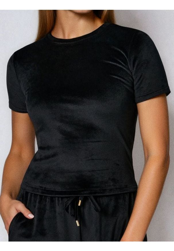 Sinsay - Koszulka basic z welurowym wykończeniem - czarny. Kolor: czarny. Materiał: welur