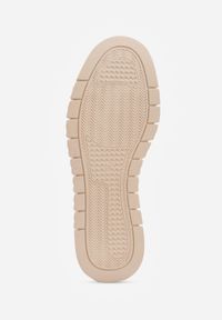 Born2be - Beżowe Sneakersy Vices na Grubej Tłoczonej Podeszwie ze Sznurowaniem i Metaliczną Ozdobą Ulfedi. Okazja: na co dzień. Kolor: beżowy. Materiał: satyna, jeans. Wzór: aplikacja #5