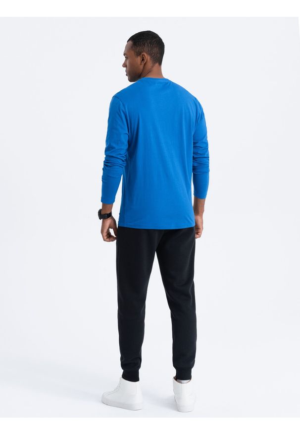 Ombre Clothing - Męski longsleeve BASIC z okrągłym dekoltem - niebieski V9 OM-LSBL-0106 - XXL. Kolor: niebieski. Materiał: bawełna, materiał. Długość rękawa: długi rękaw. Wzór: gładki, jednolity. Styl: klasyczny