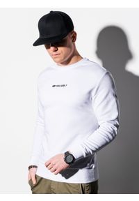 Ombre Clothing - Bluza męska bez kaptura z nadrukiem - biała B1215 - XXL. Typ kołnierza: bez kaptura. Kolor: biały. Materiał: bawełna, poliester. Wzór: nadruk #3