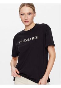 Trussardi Jeans - Trussardi T-Shirt Lettering Print 56T00565 Czarny Regular Fit. Kolor: czarny. Materiał: bawełna. Wzór: nadruk #4