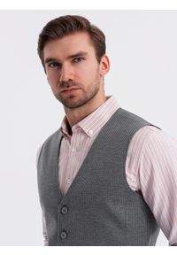 Ombre Clothing - Dopasowana elegancka kamizelka męska ze strukturalnej dzianiny – grafitowa V3 - Rozmiar: M. Okazja: na co dzień. Kolor: szary. Materiał: dzianina. Wzór: melanż, jednolity. Styl: elegancki #9