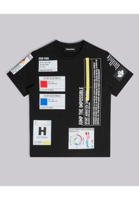 DSQUARED2 KIDS - Czarny t-shirt z grafikami 4-16 lat. Kolor: czarny. Materiał: bawełna. Długość rękawa: krótki rękaw. Wzór: napisy, kolorowy. Sezon: lato. Styl: klasyczny #2