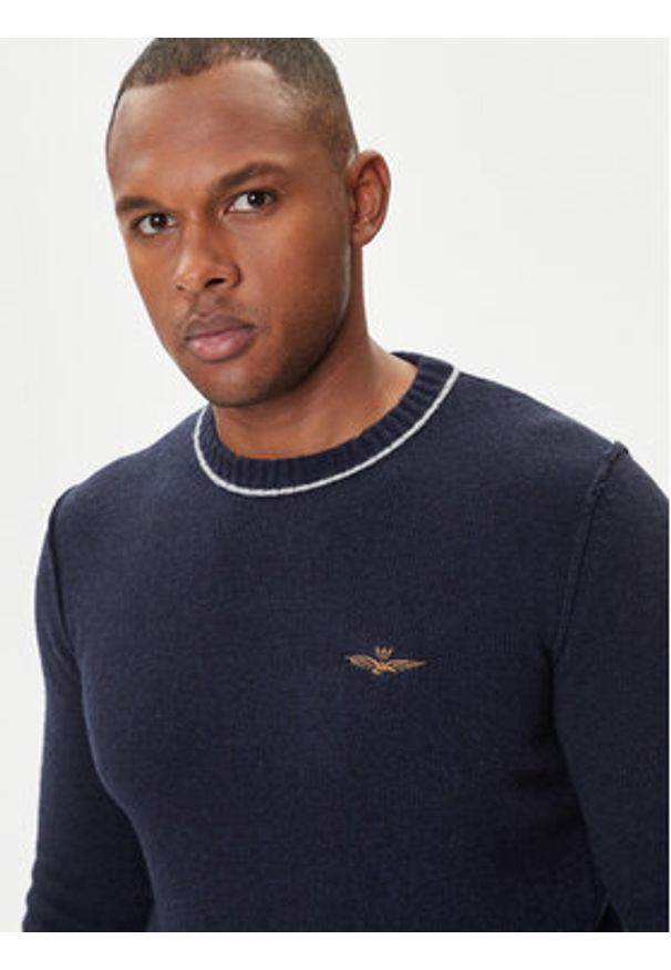 Aeronautica Militare Sweter 252MA1608UL00924 Granatowy Regular Fit. Kolor: niebieski. Materiał: wełna