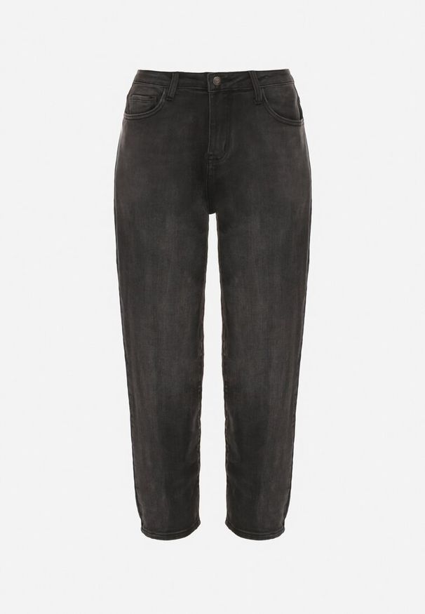 Born2be - Szare Jeansy o Kroju Mom Fit z Wysokim Stanem Ralerra. Okazja: na co dzień. Stan: podwyższony. Kolor: szary. Wzór: gładki. Styl: casual, elegancki