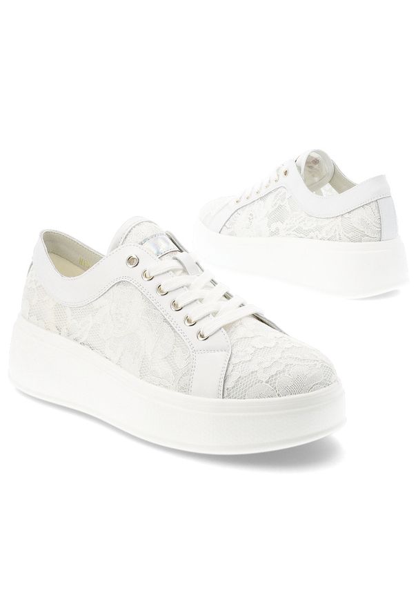Białe Sneakersy S.Barski Eleganckie Koronkowe Obuwie Damskie. Zapięcie: sznurówki. Kolor: biały. Materiał: koronka. Szerokość cholewki: normalna. Sezon: lato