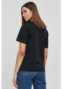 Trussardi Jeans - Trussardi - T-shirt bawełniany. Okazja: na co dzień. Kolor: czarny. Materiał: bawełna. Wzór: haft. Styl: casual