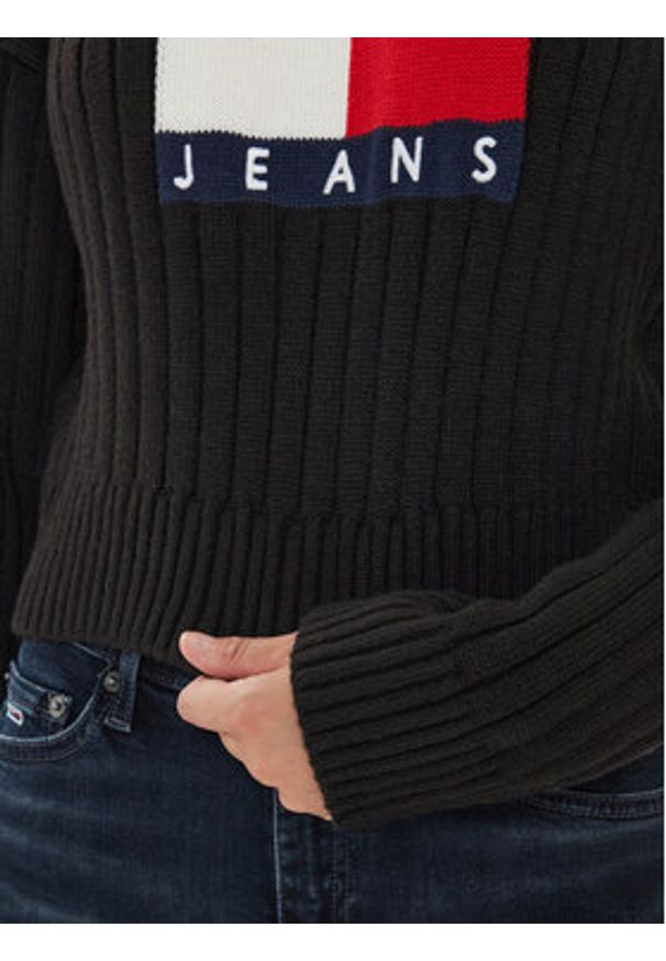 Tommy Jeans Sweter Center Flag DW0DW18528 Czarny Relaxed Fit. Kolor: czarny. Materiał: syntetyk