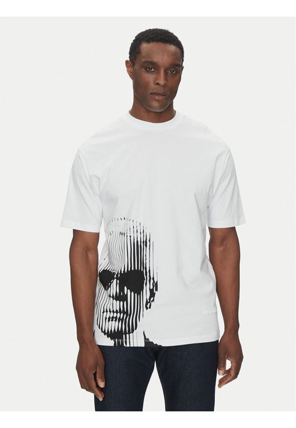 Karl Lagerfeld - KARL LAGERFELD T-Shirt 755240 552225 Biały Oversize. Typ kołnierza: dekolt w karo. Kolor: biały. Materiał: bawełna