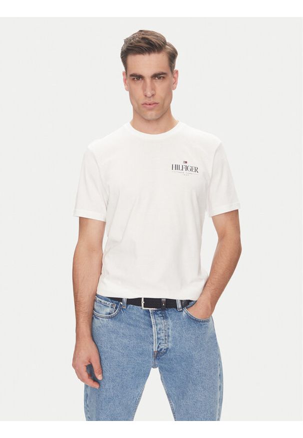 TOMMY HILFIGER - Tommy Hilfiger T-Shirt Stack MW0MW39355 Biały Regular Fit. Kolor: biały. Materiał: bawełna
