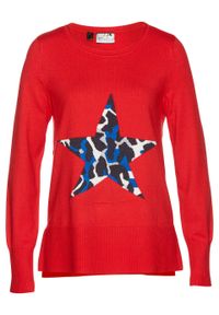 Sweter w żakardowy wzór bonprix czerwony sygnałowy - kolorowy. Kolor: czerwony. Materiał: żakard. Wzór: kolorowy #1