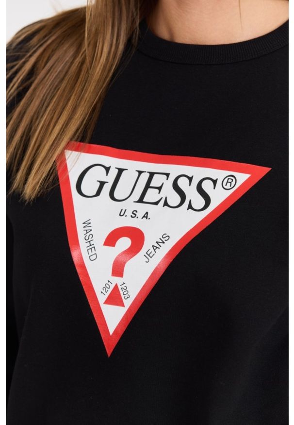Guess - GUESS Czarna damska bluza z dużym logo Original Fleece. Okazja: na co dzień. Kolor: czarny. Materiał: bawełna, materiał. Styl: casual