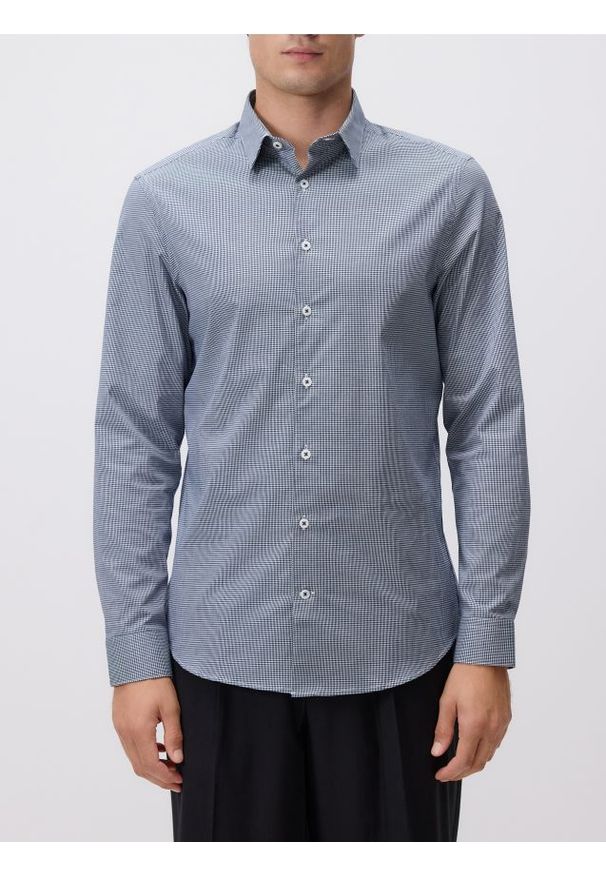 Reserved - Koszula slim fit w kratę - granatowy. Kolor: niebieski. Materiał: tkanina, bawełna